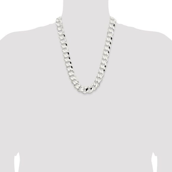 Kazi Luxury Sterling Silver 15.75mm Concave Beveled Curb Chain - Picture 4 of 4